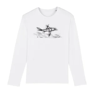 T-shirt manches longues homme : requin en trait
