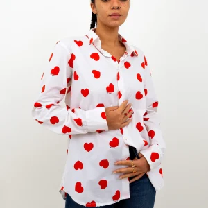 Chemise PAUL en popeline coeurs rouges unisexe