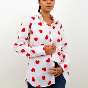 Chemise PAUL en popeline coeurs rouges unisexe