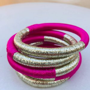 Jonc de sabra SOUK: FUSHIA/doré / L
