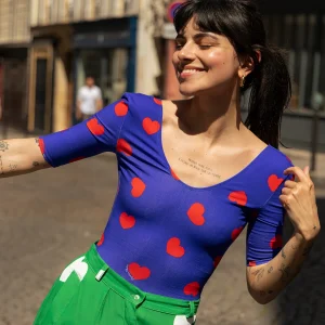 Body ROMANE Bleu Coeurs Rouges