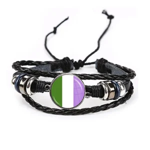 Bracelet en Cuir Drapeau Queer