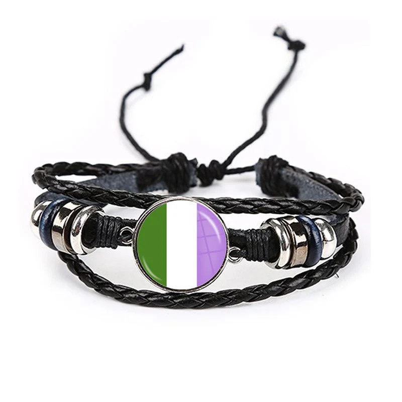 Bracelet en Cuir Drapeau Queer