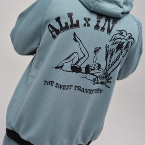 Sweat coton à capuche - Bleu vert