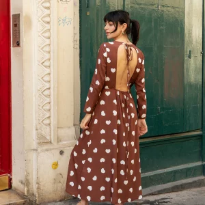 Robe Adèle Marron coeurs Blancs