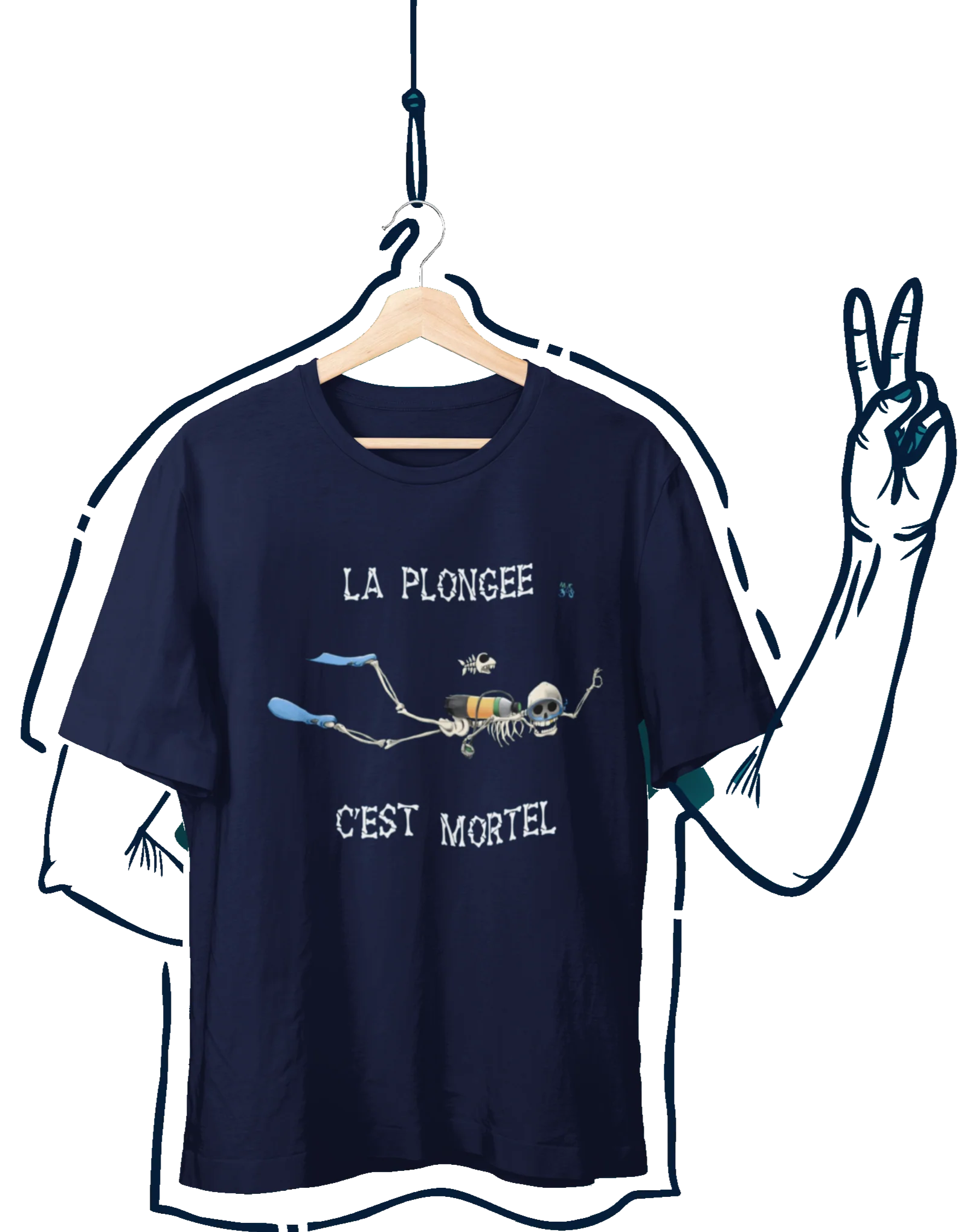 T-shirt bio plongée-Stock : Un squellette plongeur dévoré par un poisson monstre