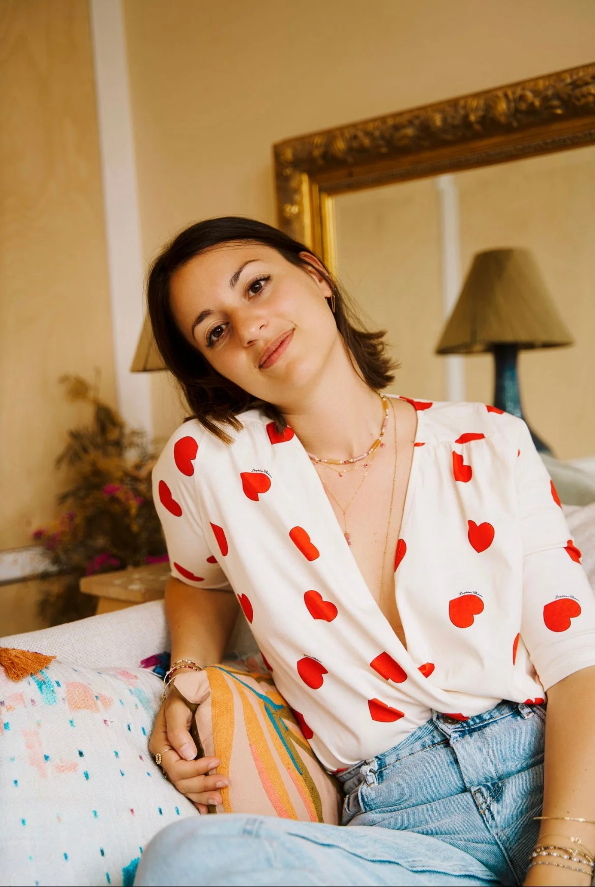 Body GERDA blousant écru à coeurs – Image 2