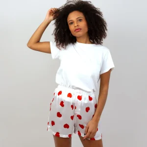 Caleçon TOM Blanc Coeurs Rouges en satin de Soie