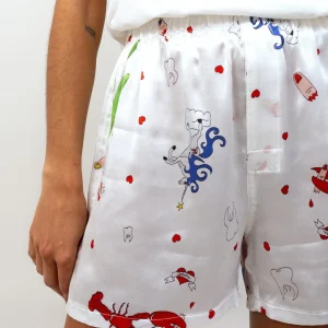 Caleçon TOM Blanc Homards et Licornes en Satin de Soie