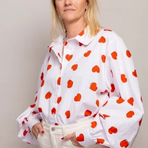 Chemisier ELECTRA Blanc Coeurs Rouges