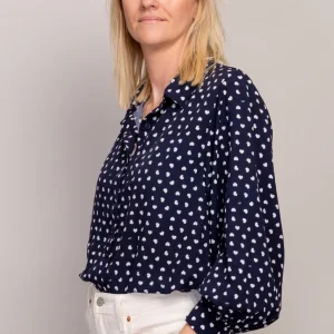 Chemisier ELECTRA Marine petits coeurs Blancs