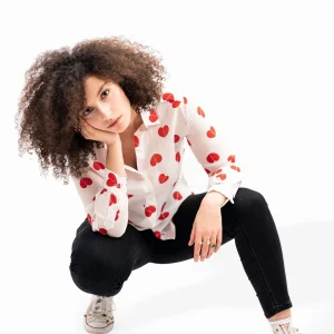 Chemisier COLETTE Blanc Coeurs Rouges (Soie)