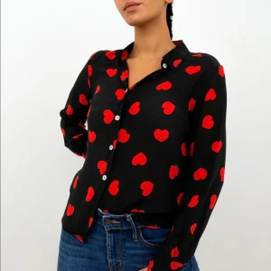 Chemisier COLETTE Noir Coeurs Rouges (Soie)