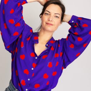 Chemisier ELECTRA Bleu Electrique Coeurs Rouges