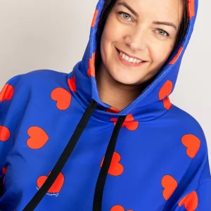 Hoodie VENISE Bleu Coeurs Rouges