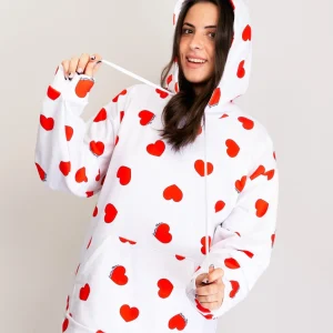 Hoodie VENISE Blanc Coeurs Rouges