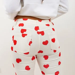 Jean Slim FREDDIE Blanc Coeurs Rouges