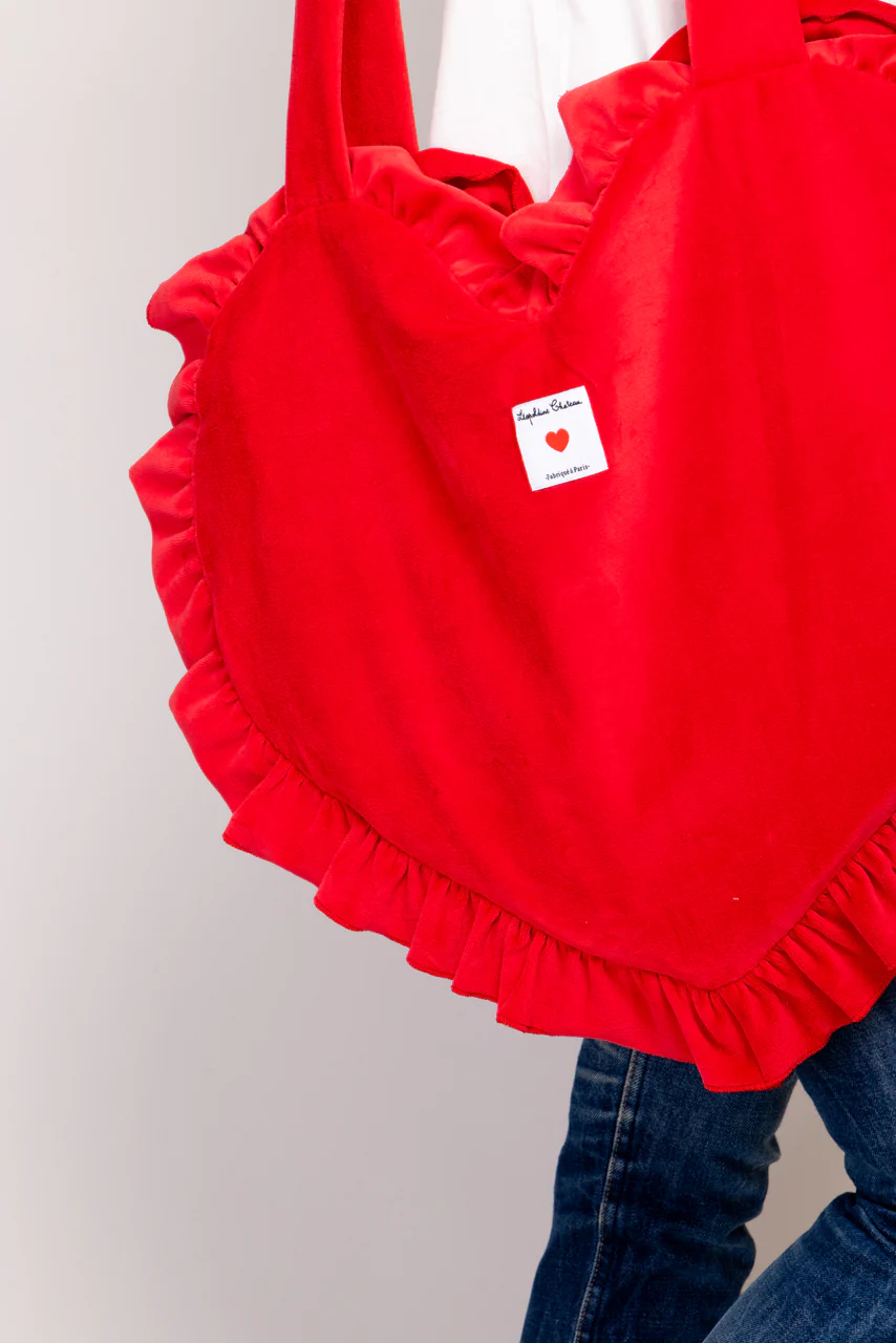 Tote bag froufrou COEUR velours Rouge – Image 3