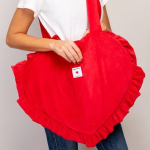 Tote bag froufrou COEUR velours Rouge