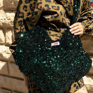 Tote bag COEUR paillettes vertes