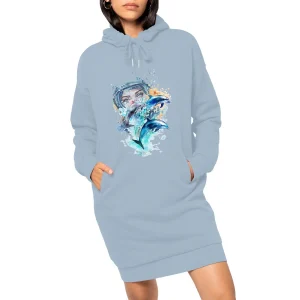 robe sweat à capuche MacJos aquarelle 3 dauphins plongeuse
